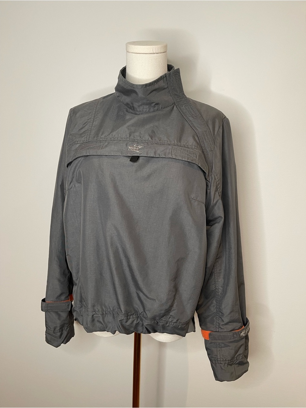 Y2K Parasuco Khaki Gray Pullover Windbreaker High Collar Vintage Rave Jacket